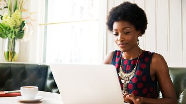 woman researching information about a cash balance pension plan