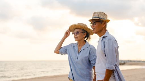 Retired couple at the beach